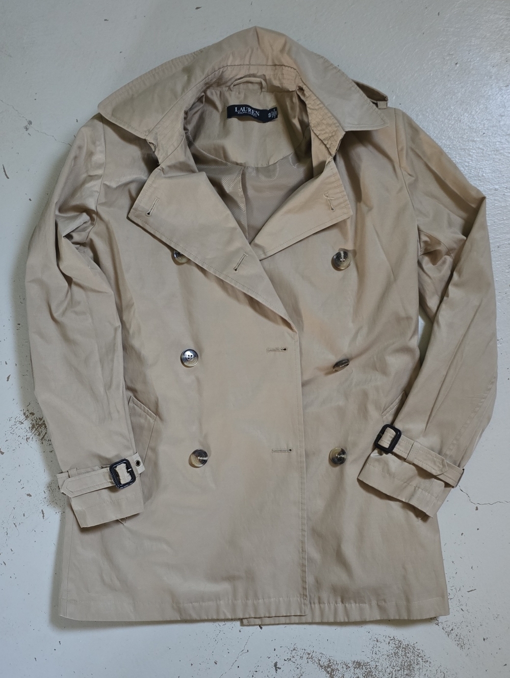 Black Label Ralph Lauren Double Breasted Short Trench Coat Women's XS No Belt